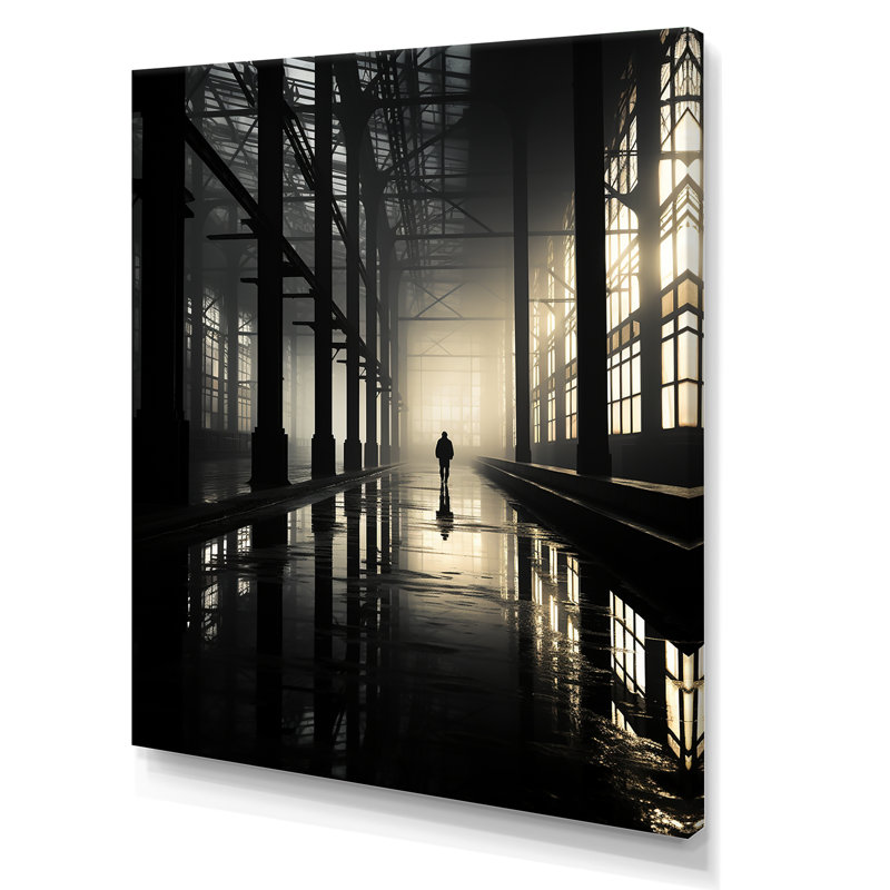 Paysage industriel saphir lever de soleil sur toile, Toile tendue, H 32 po x l 16 po x P 1 po