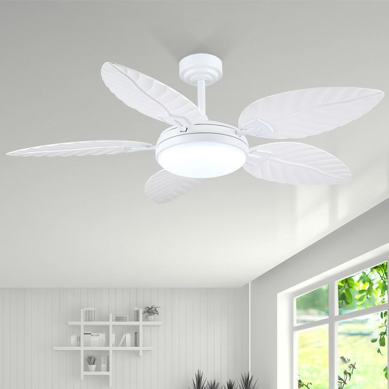52 po. Ventilateurs de plafond en feuille de palmier avec lumières et télécommandes, ventilateurs de plafond tropicaux humides pour patio