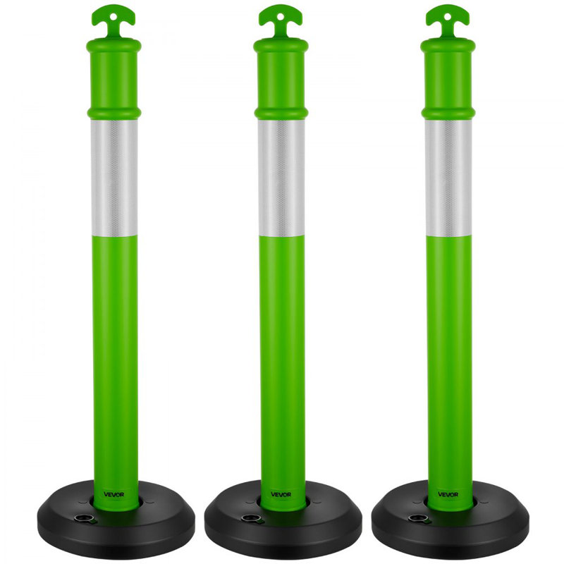 Poteaux de délimitation de la circulation, cônes de sécurité de la circulation de 48 pouces avec base remplissable et bandes réfléchissantes, poteaux de délinéation robustes pour chantier de construction, parc de stationnement, contrôle des foules, vert