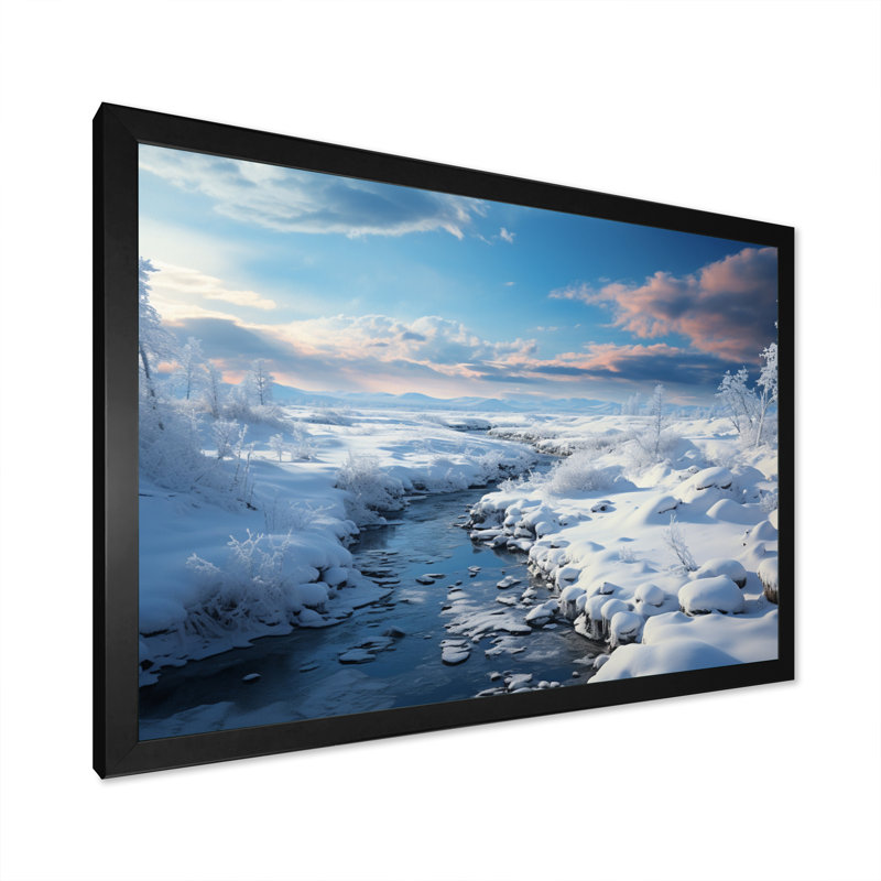 Paysage d'hiver enneigé à l'horizon II, Cadre simple noir, H 12 po x l 20 po x P 1 po