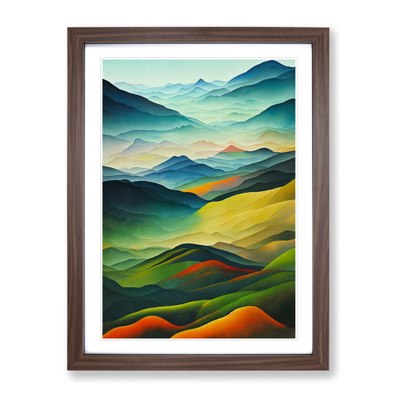 XV1022-2922X Mountain Landscape Painted No.3 - Single Picture Frame Print, 64cm H x 46cm W, Brown