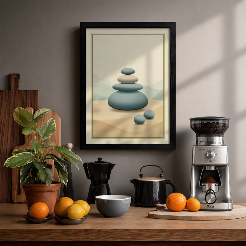 Balanced Stones Minimalist - Print, A1 - 84.1 x 59.4 cm, Black