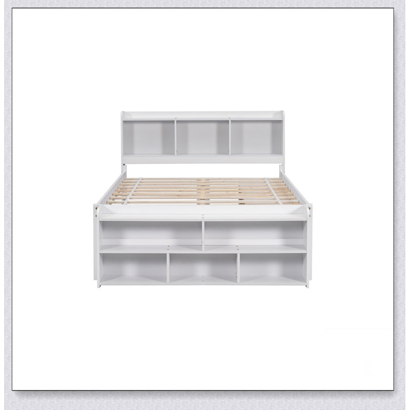 Lit double avec rangement sous le lit et armoire de bout, Blanc