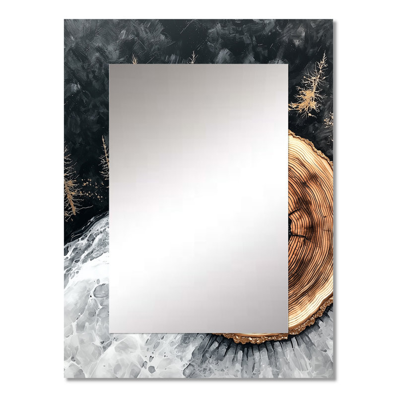 La forêt, verre veiné de cristal I - miroir forêt, miroir mural traditionnel unique, impression d'art en métal, 32 po x 24 po