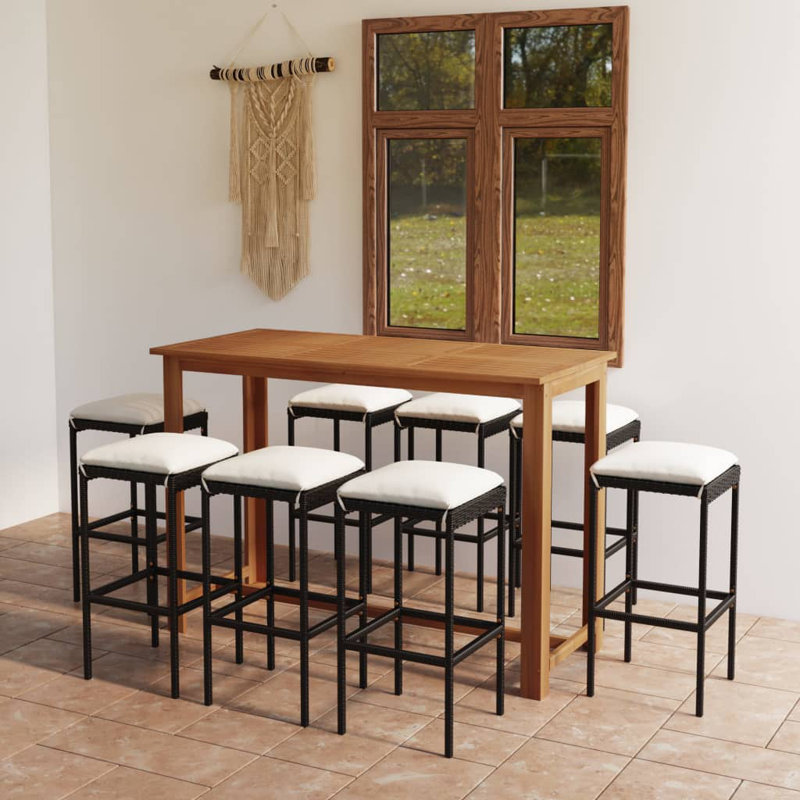 Towne Rectangular 8 - Person Bar Height Dining Set with Cushions, White, Black