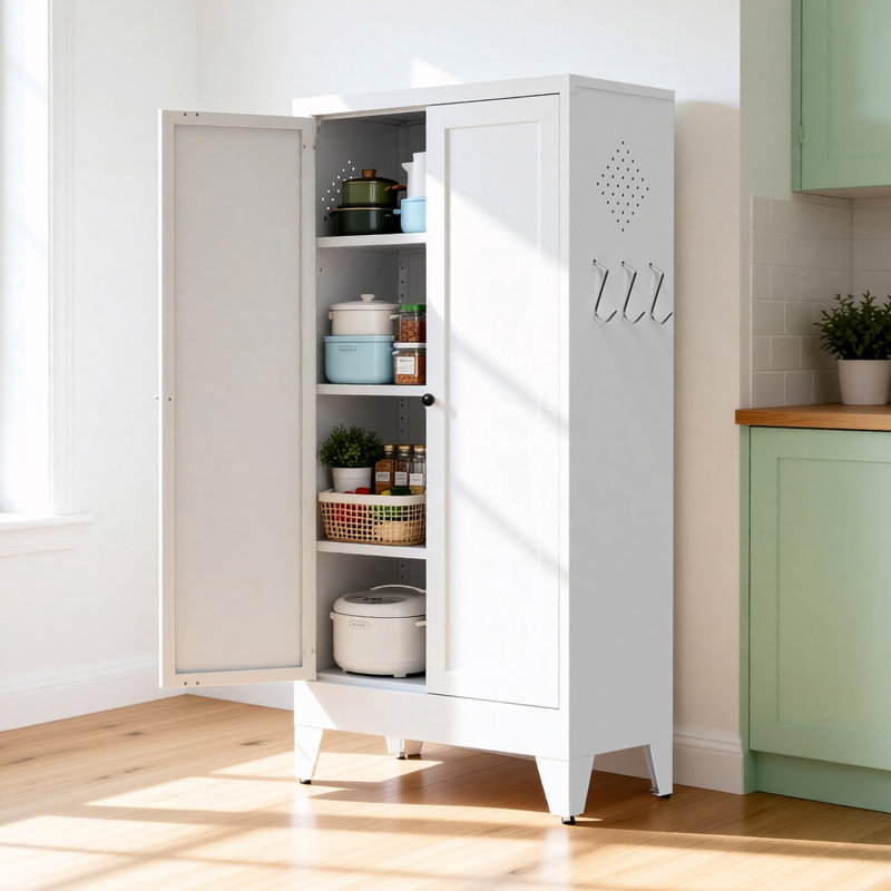 Garde-manger en métal avec 3 tablettes, White