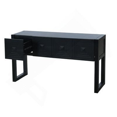 Geometric Carved Console Table With 3 Soft-Close Drawers, Fluted Leg Details, Entryway Sofa Table For Living Room Hallway