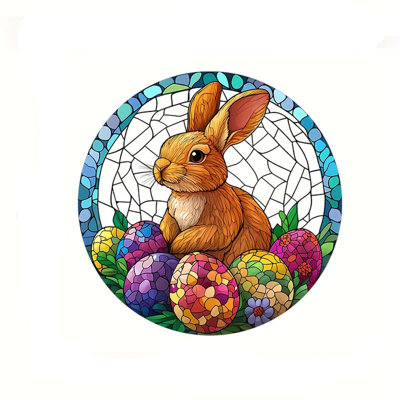 Easter Bunny Stained Glass Round Suncatcher