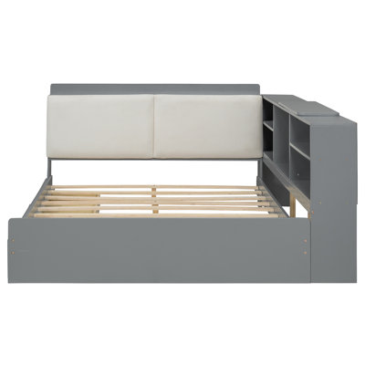 Wood platform bed with Storage Headboard,