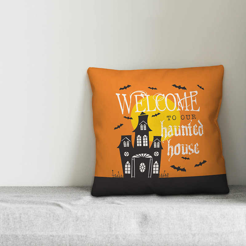  Coussin Welcome to Our Haunted House, 16 po x 1 po, Utilisation intérieure/extérieure