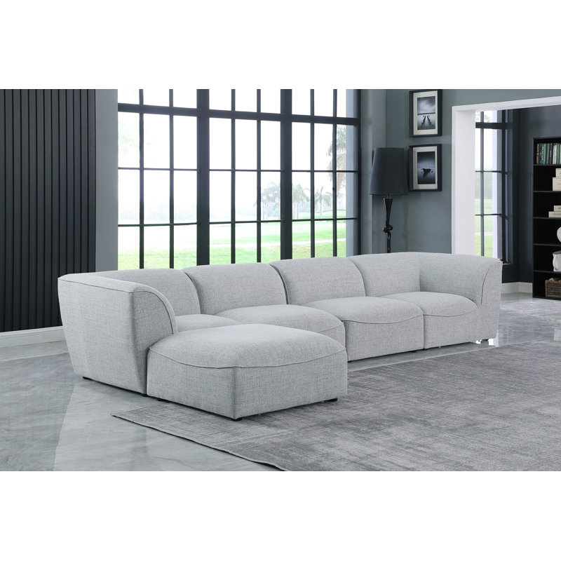 Hollowayville Upholstered L-Shaped Sectional with Ottoman Reversible, Grey Linen Textured Fabric