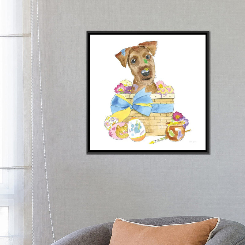 « pâques pup iii », reproduction d’impression sur toile, H 26 po x l 26 po x P 1,5 po, Toile avec cadre noir, Pas de tapis