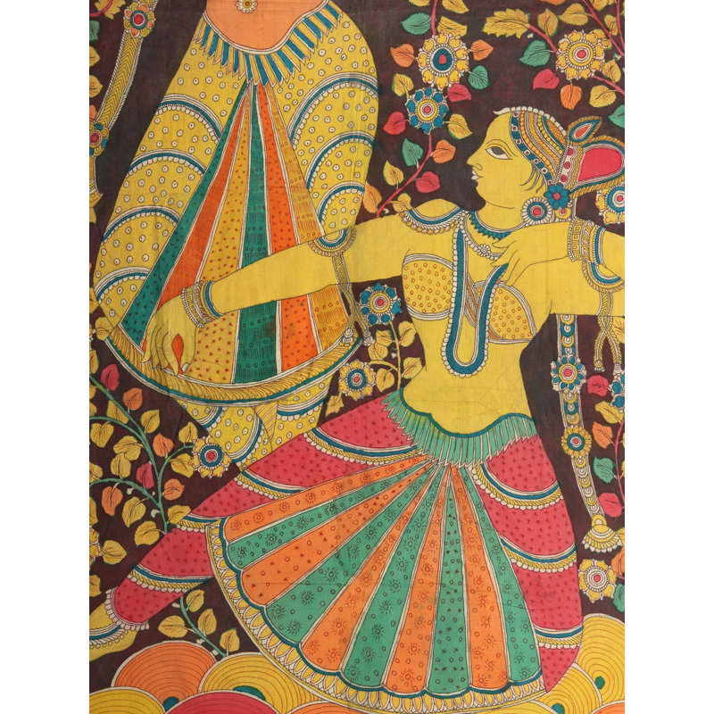 Deux Apsaras dansantes | Kalamkari, peinture sur coton