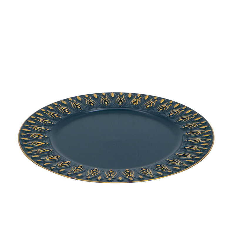8 Pack Plastic Charger Plate, D14", Black/Gold