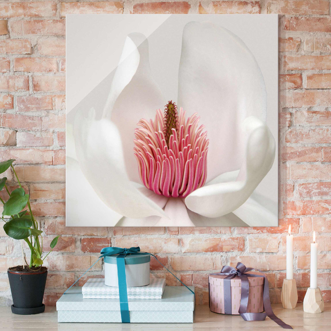 Glasbild Magnolie in rosa