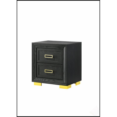 Table de chevet 2 tiroirs glamour de style glamour moderne avec quincaillerie dorée pour un décor de chambre à coucher élégant
