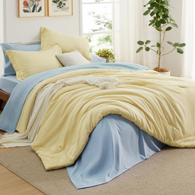 Bedsure Yellow King Size Comforter Set - Bedding Set King 7 Pieces, Bed in a Bag Bed Set with Comforter, Sheets, Pillowcases & Shams