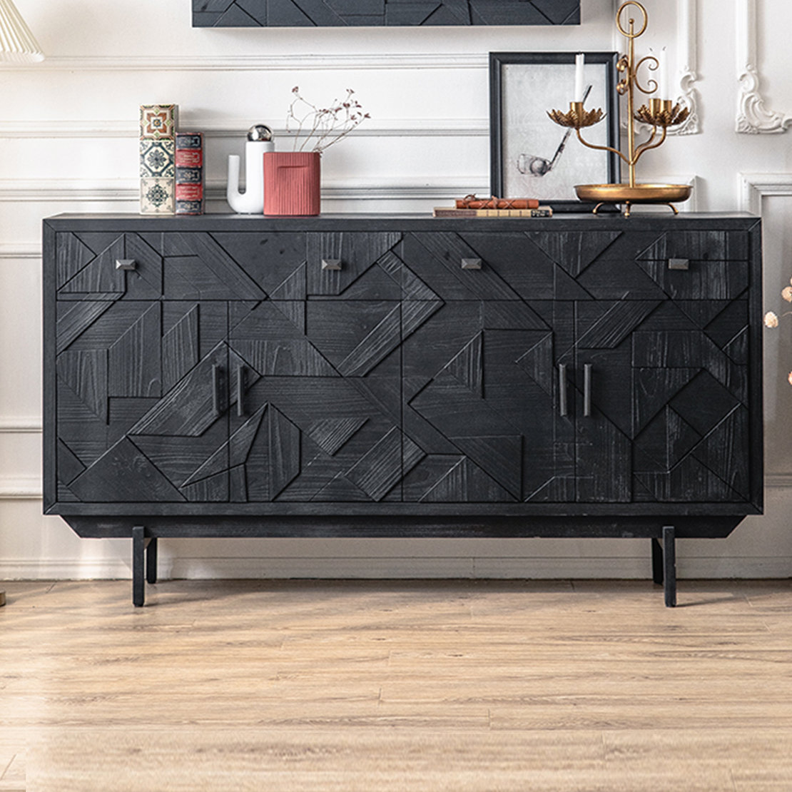 Corrigan Studio® American side Black vintage carved wine