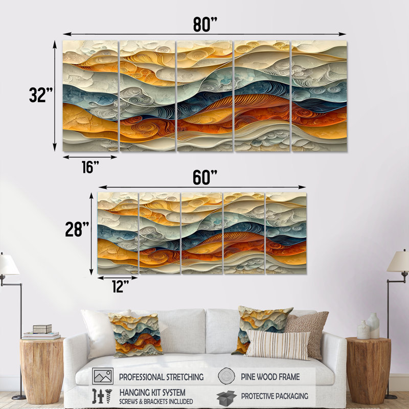 Nuvraj - Abstract Spirals Wall Art - ensemble de décorations murales modernes, 5, H 32 po x l 80 po