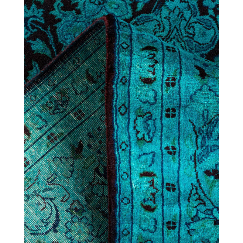 Tapis bleu noué à la main de conception unique Holsworth - bleu
