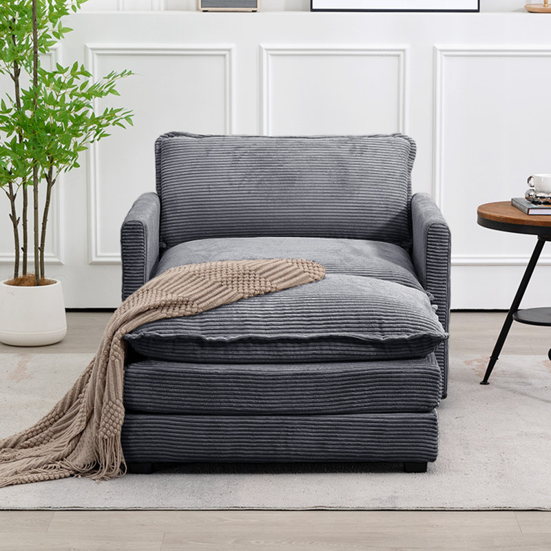 Redenius 42" Upholstered Corduroy Armchair with Ottoman, Dark Gray Corduroy