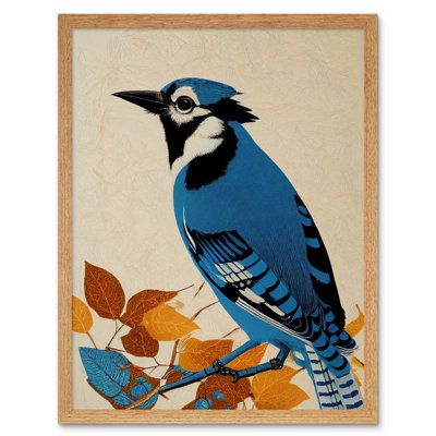 Blue Jay Textured Autumn Bird - Print