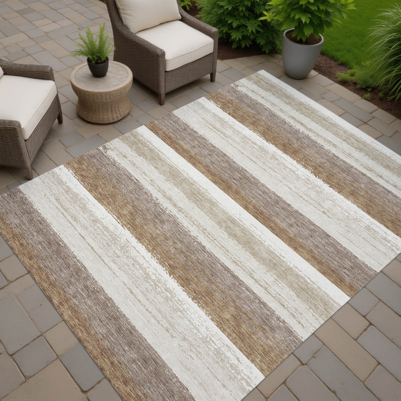 Machine Washable Indoor/Outdoor Chantille ACN2707 Stripes Rug, Beige, 3 pi x 5 pi