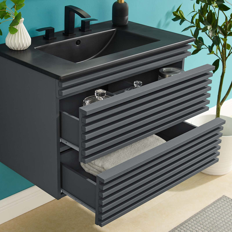 Crawley 30" Wall-Mount Bathroom Vanity, Charcoal/Black, Black