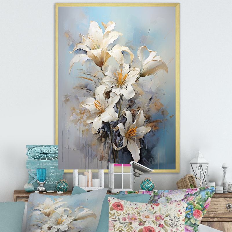 «Lilies Blossoms In Bloom» sur toile, H 44 po x l 34 po x P 1,5 po, Cadre doré simple