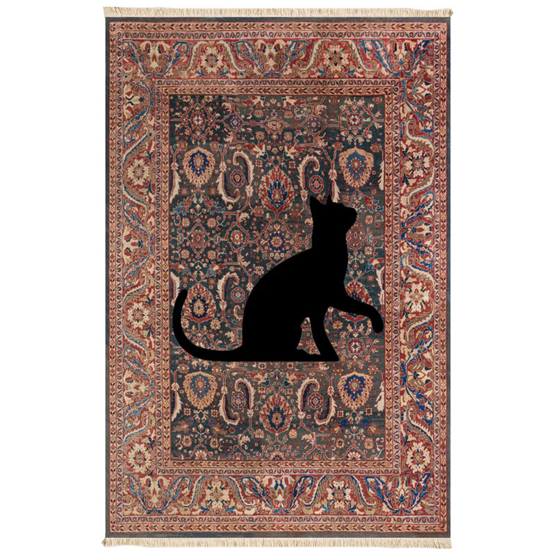 Persian Midnight Feline Overlay Area Rug
