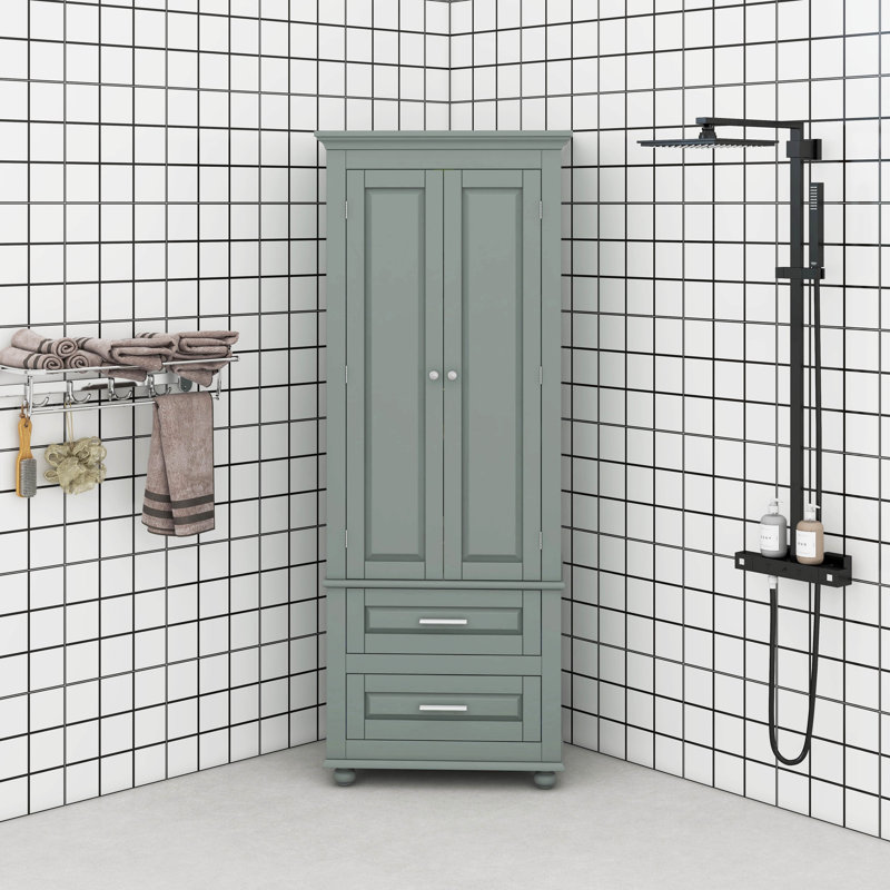 Armoire de rangement haute avec deux tiroirs, Gris