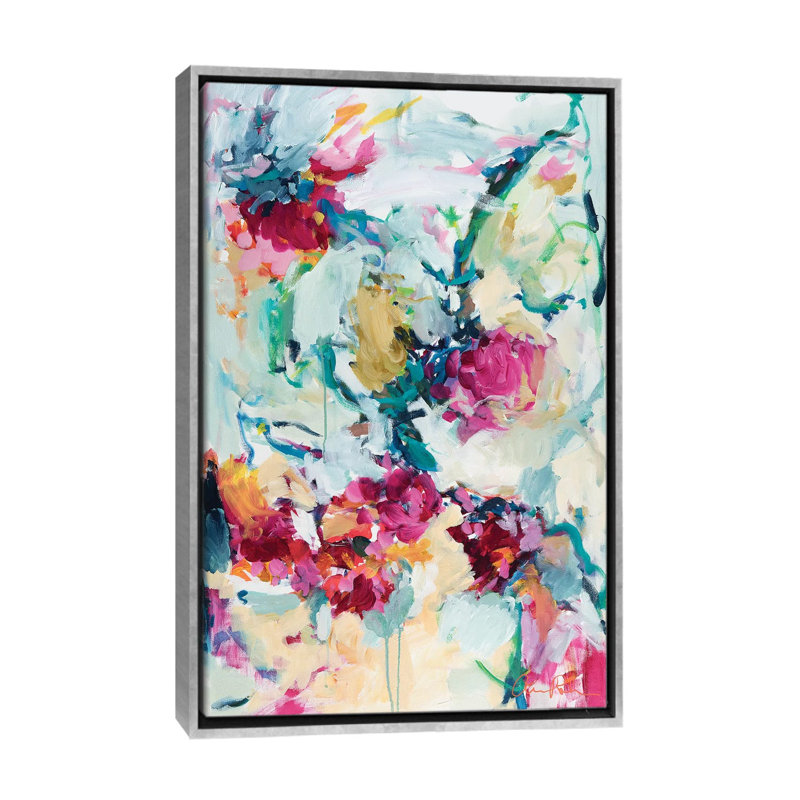 «Jade Blossoms» par Amira Rahim - reproduction d'art, H 40 po x l 26 po x P 1,5 po, Toile avec cadre argenté, Pas de tapis