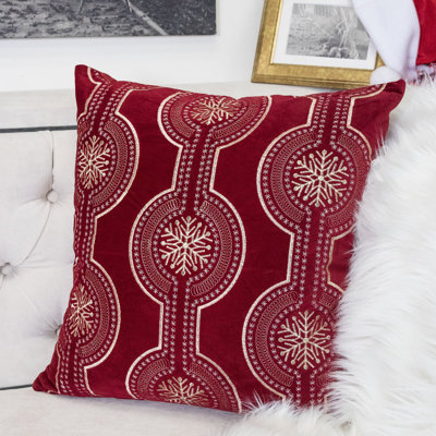 Coussin en velours rouge brodé avec insert Red Holiday