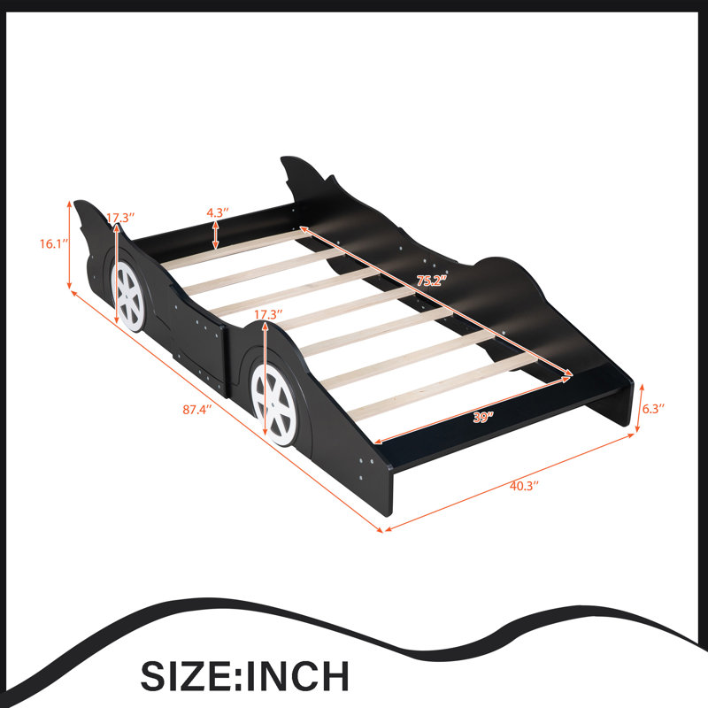  Lit plateforme avec roulettes Race, Simple, Noir
