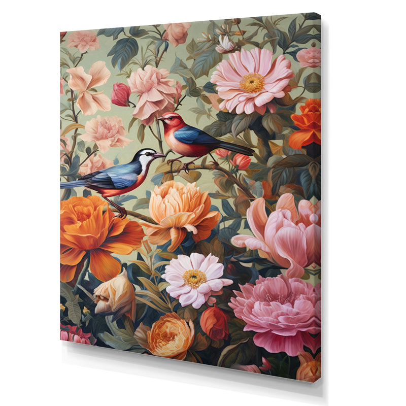 Peinture d'oiseaux tropicaux au paradis, H 20 po x l 12 po x P 1 po, Toile tendue