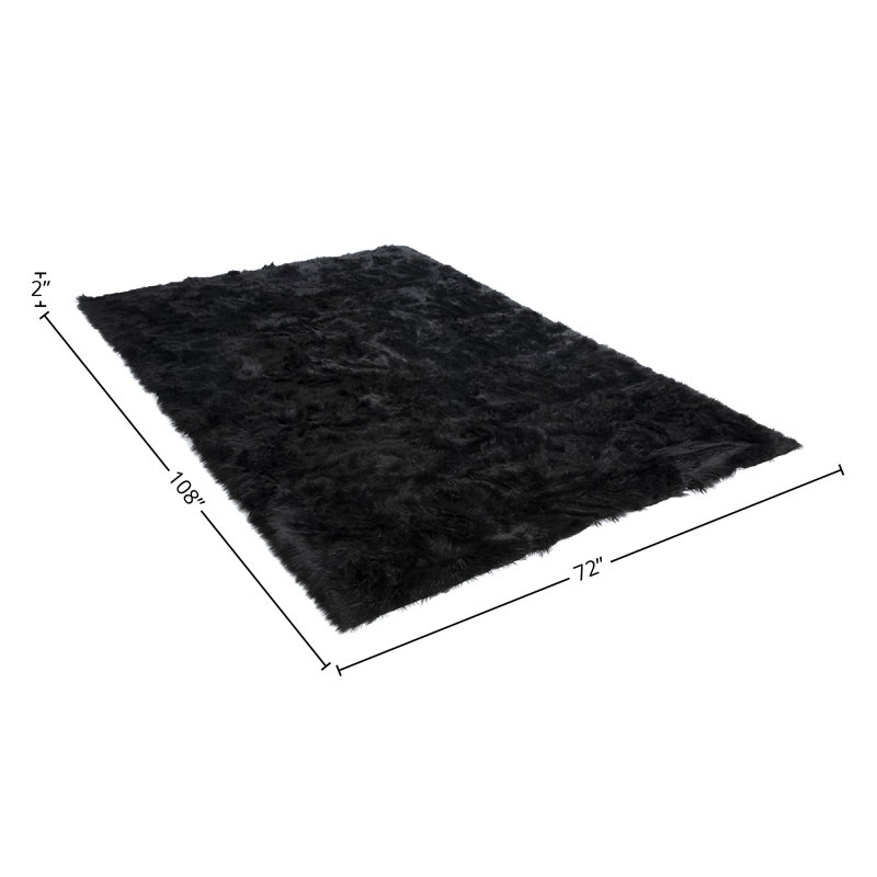 Shag Faux Fur Washable Black Area Rug, Rectangle 6' x 9'