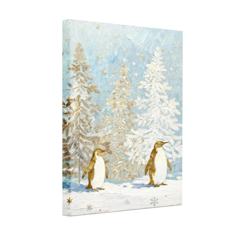 «Christmas Winter Penguins Snowy Trees», ensemble de 3 impressions sur toile, H 18 po x l 12 po