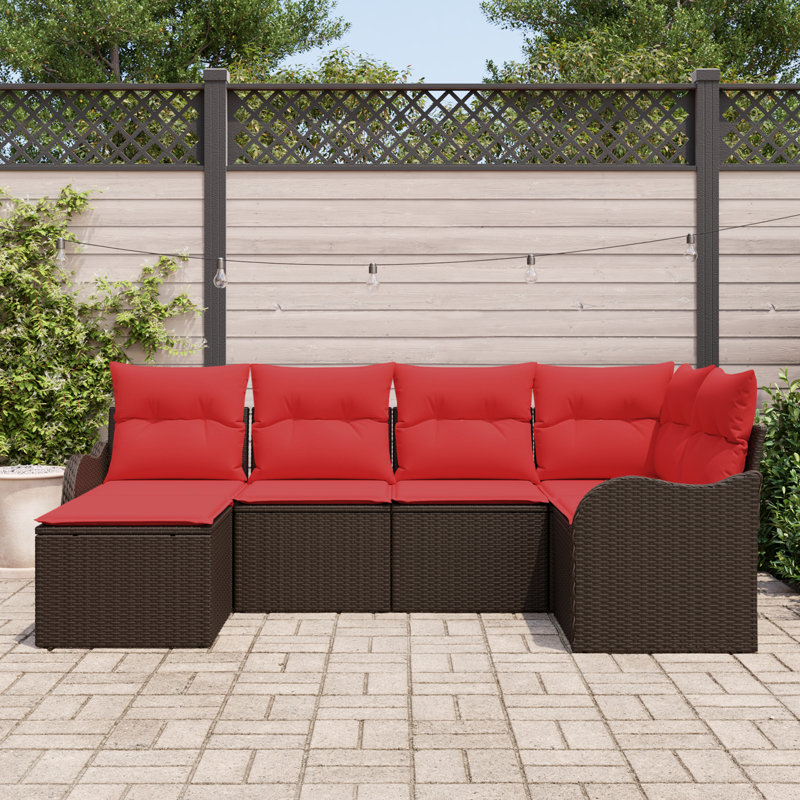 Ensemble de canapé de jardin vidaXL 6 pièces, Structure brune / coussin rouge