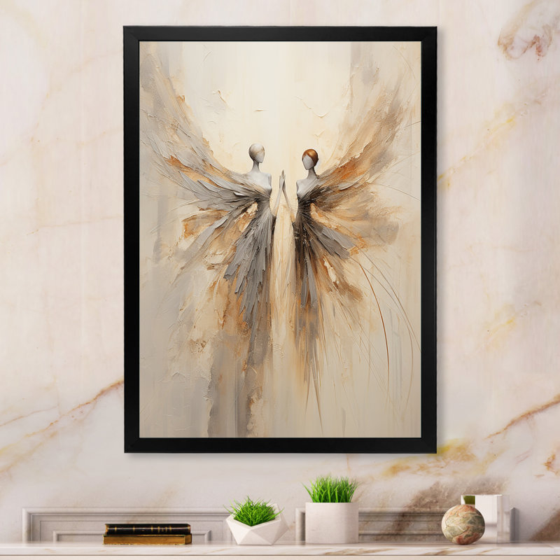 Fantaisie, minimalisme, fées I sur toile, H 32 po x l 16 po, Encadrement doré