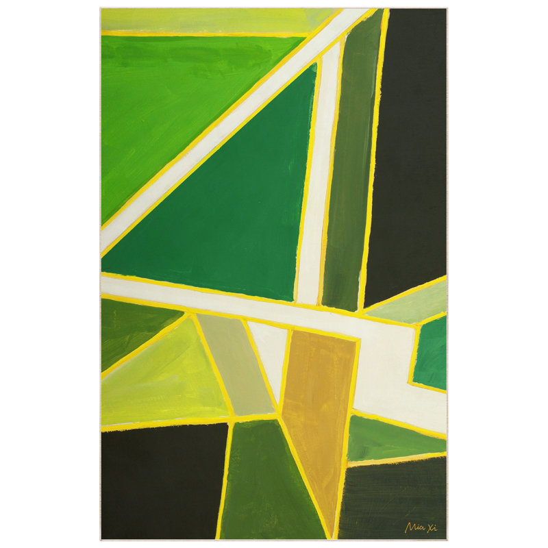 Green and Yellow Geometric Washable Synthetic Area Rug 5' x 7'