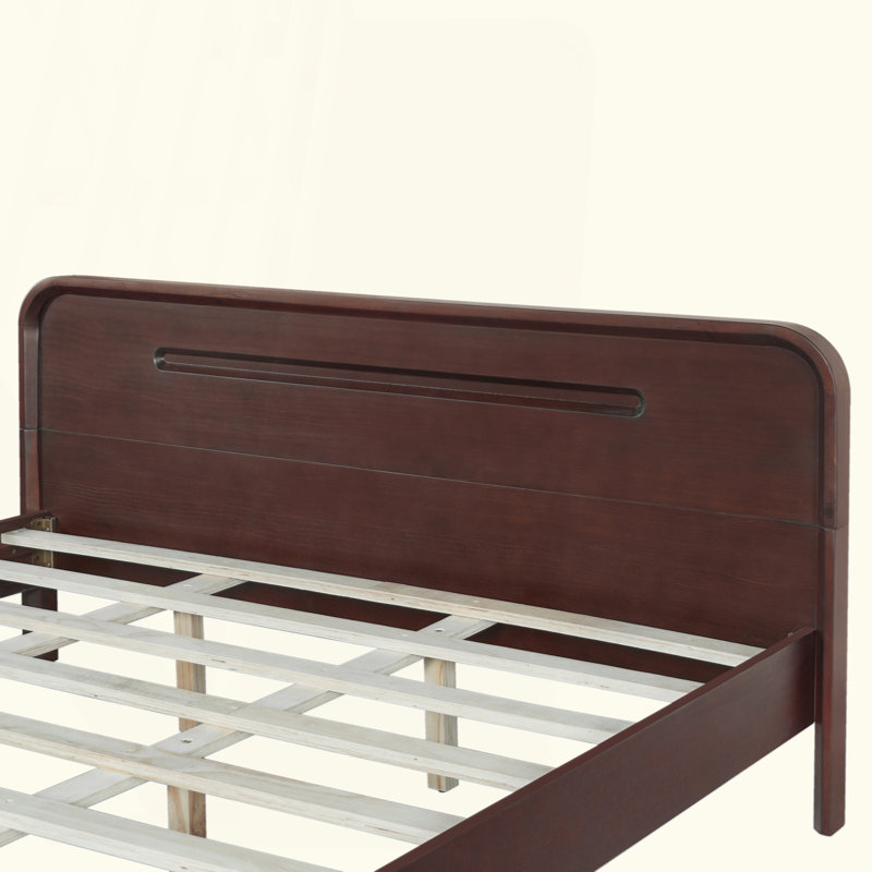 Rustic Platform Bed with Tall Headboard & Underbed Storage, Queen, Dark Walnut