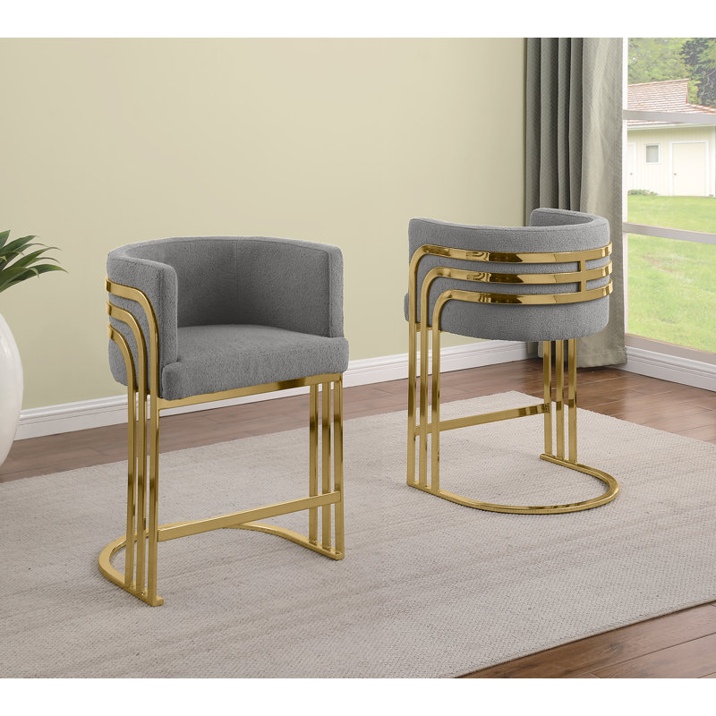Tabouret de bar Teddy (24 po) et tabourets de bar (29 po) avec structure chromée, Gris, Tabouret de comptoir 24 po, Doré