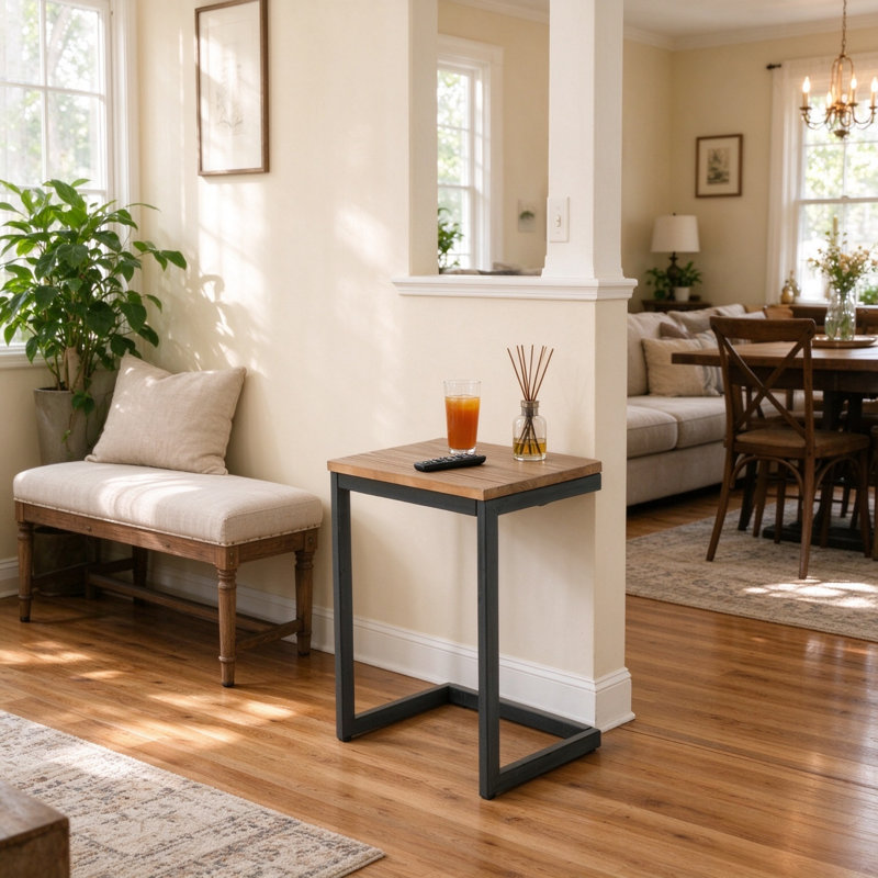 Solid Wood Top End Table, 18.25"×12.75"×25.5"