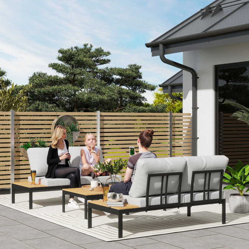 Outsunny 4 Piece L Shaped Garden Furniture Set 4 Seater Corner Sofa, Grey/Black
