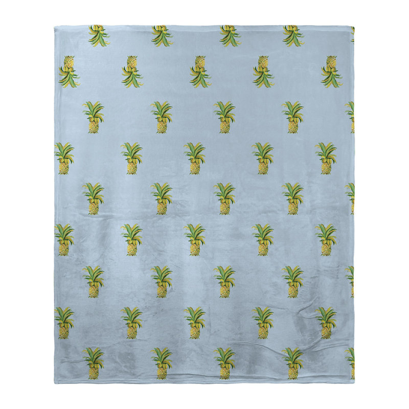 Pineapple Blue Tiled Silk-Touch Throw