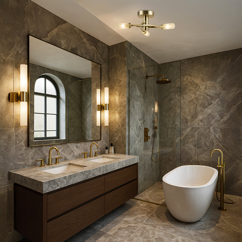 Glass Semi Flush Mount, Antique Brass