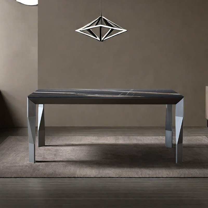 Table de salle à manger en acier inoxydable, H 29,53 po x L 94,49 po x l 43,31 po