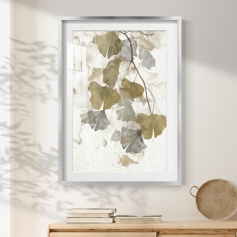 Ginkgo Accent II - impression encadrée, H 28,5 po x l 20,5 po, Argent argent