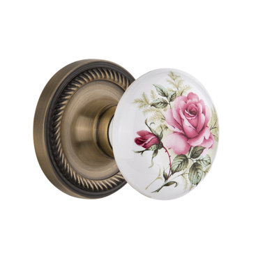 Rosette corde avec bouton de porte en porcelaine blanche