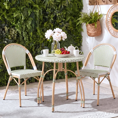 Altesa French Bistro Indoor Outdoor Dining Set With Round Rattan Dining Table And Dining Chairs For Dining Room, Patio